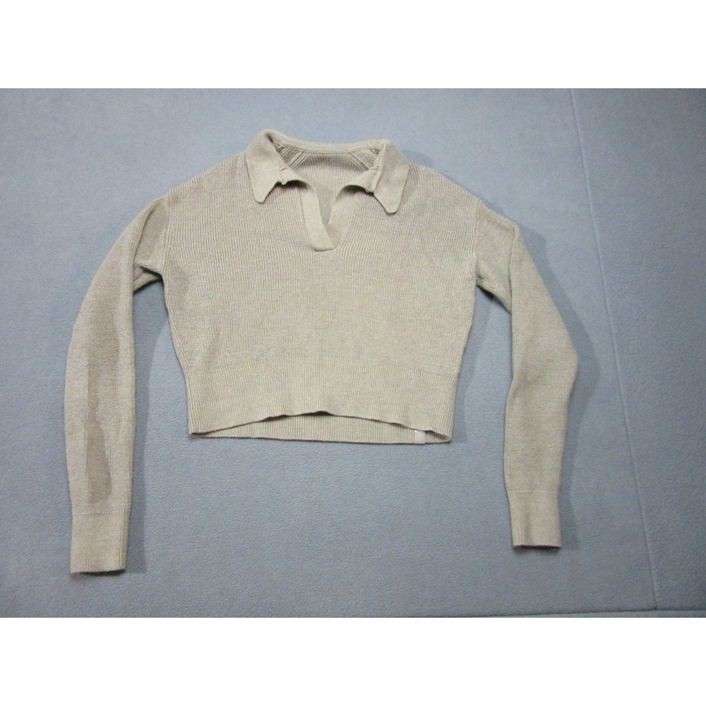 Lululemon Sweater Womens Small Beige Merino Wool Blend Collared Cozy Cropped